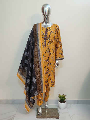 WFH Printed Khaddar - Mustard Garden