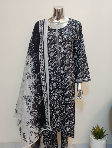 WFH Printed Khaddar - Monochrome Flora