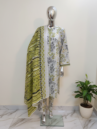 WFH Printed Khaddar - Lime Meadow