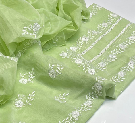 Soft Paper Cotton Handwork Embroidered Suit – 2 Piece - Pistachio Green