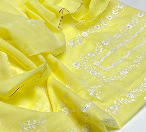 Soft Paper Cotton Handwork Embroidered Suit – 2 Piece - Pastel Yellow