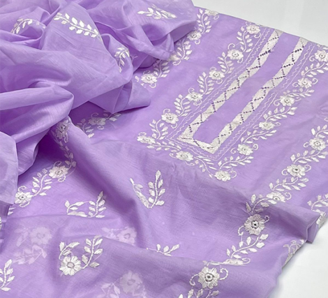 Soft Paper Cotton Handwork Embroidered Suit – 2 Piece - Lilac