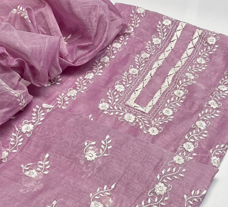 Soft Paper Cotton Handwork Embroidered Suit – 2 Piece - Dusty Rose