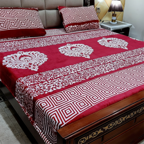3 Piece Fleece Bedsheets - Maroon floral