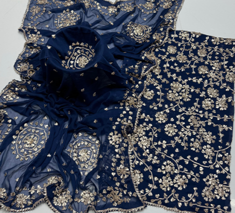 Bridal Gota Handwork Collection – 2 Piece Premium Set - Royal Blue