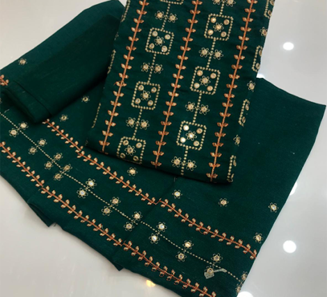 Khaddar Gota Handwork Collection – 2 Piece Embroidered Set - Dark Green