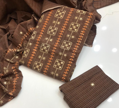 Khaddar Gota Handwork Collection – 2 Piece Embroidered Set - Caramel Brown