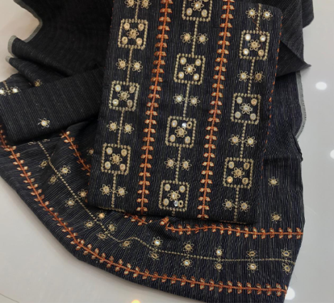 Khaddar Gota Handwork Collection – 2 Piece Embroidered Set - Charcoal Grey
